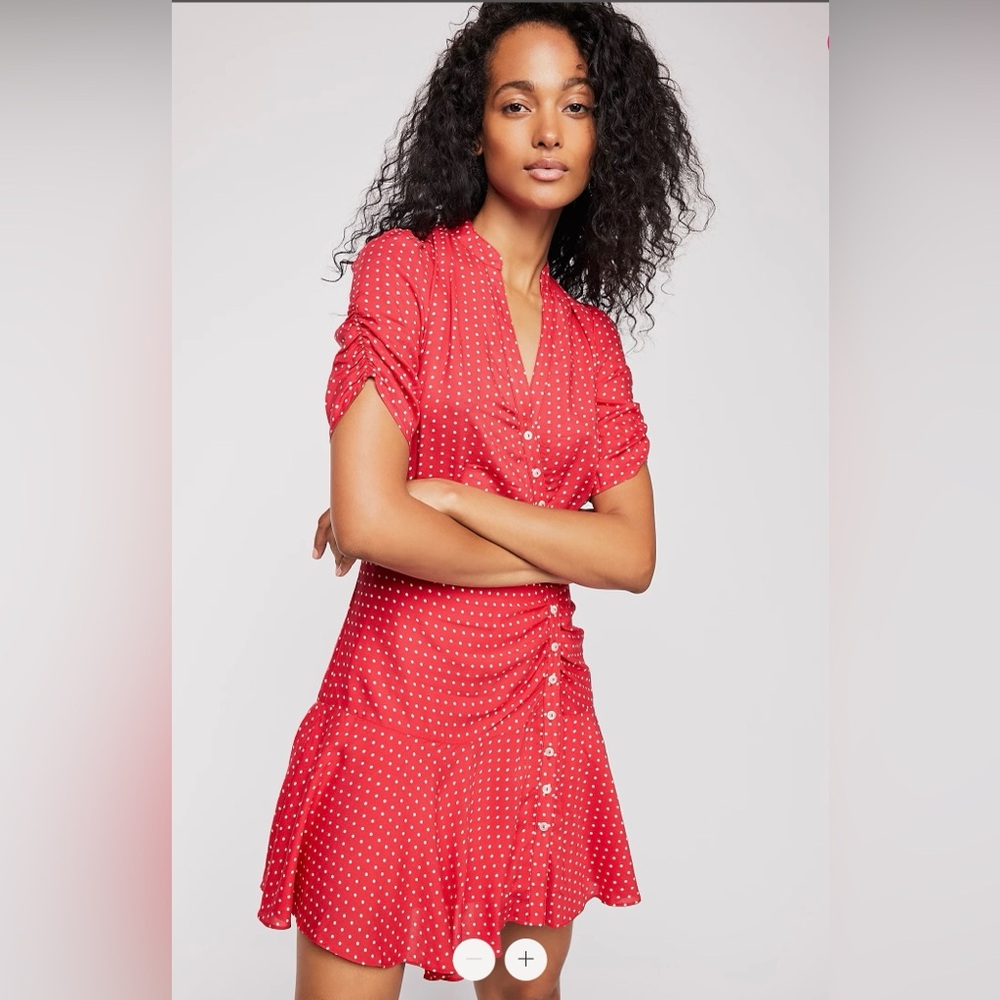 NWOT Free People PIPPA Dress Sz Small Color Red, Polka Dot, Button Down SRP $128